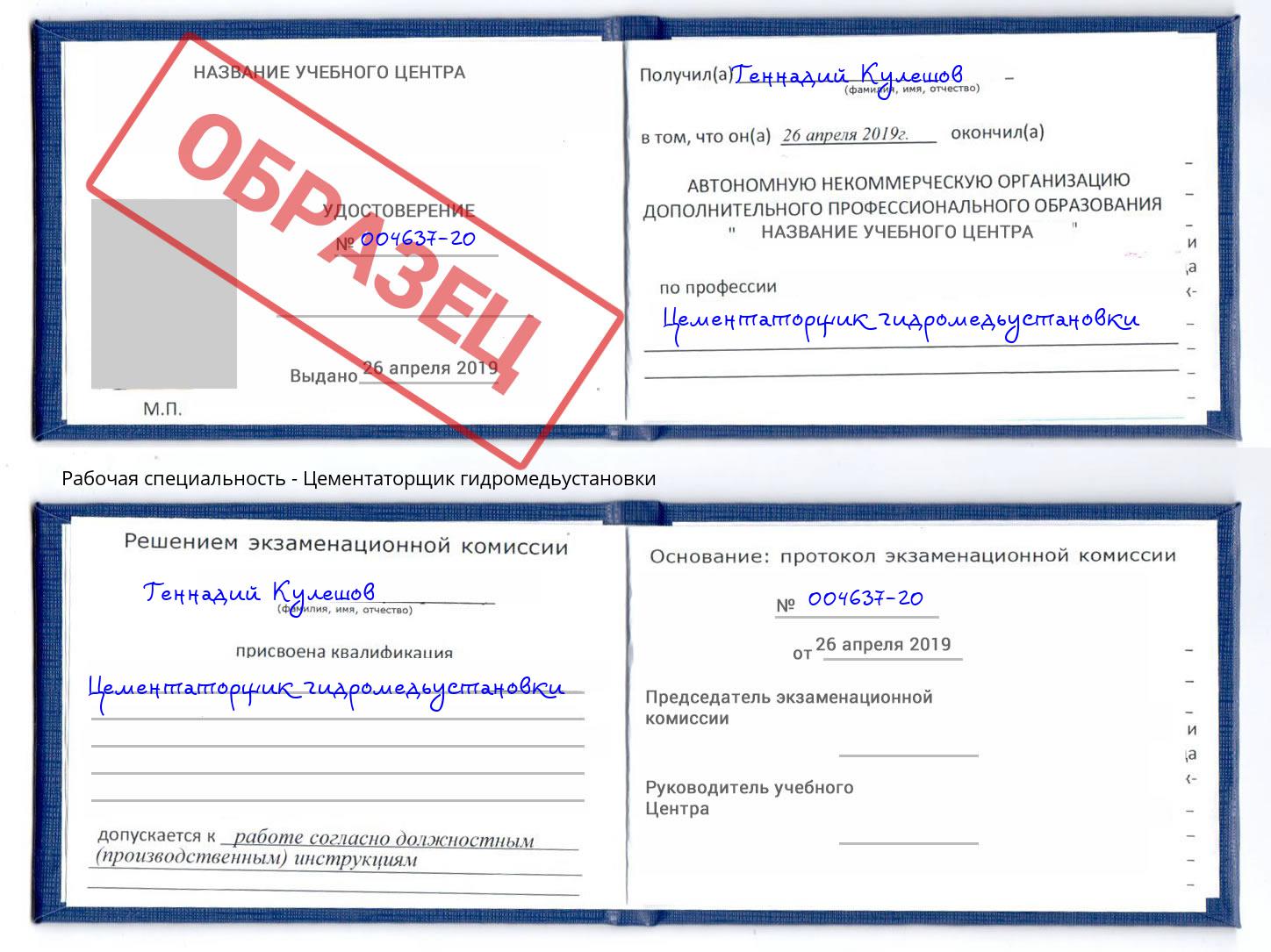Цементаторщик гидромедьустановки Касимов
