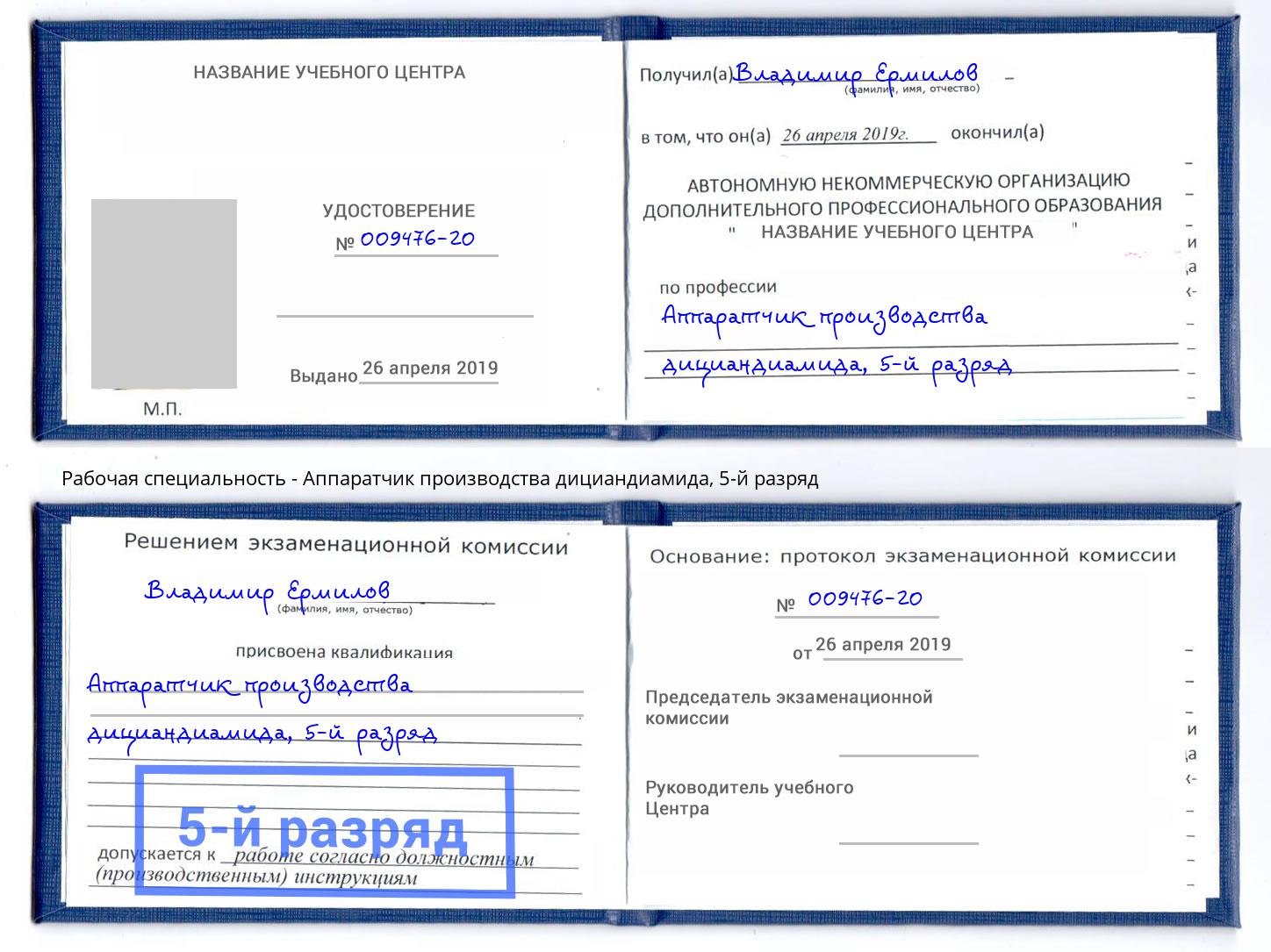 корочка 5-й разряд Аппаратчик производства дициандиамида Касимов
