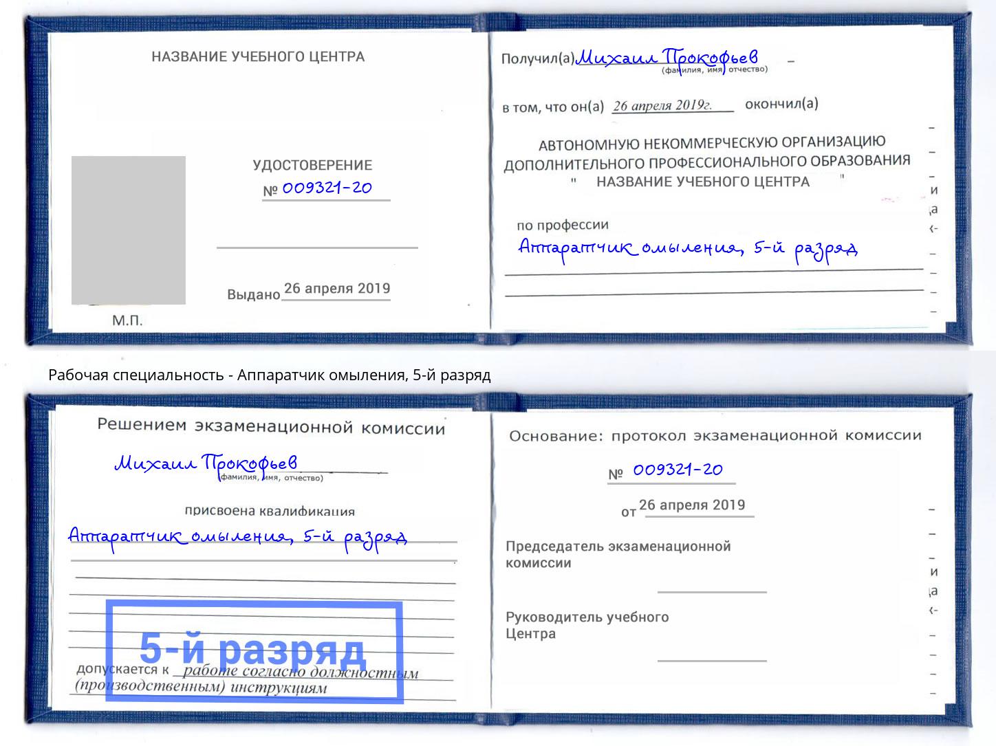 корочка 5-й разряд Аппаратчик омыления Касимов