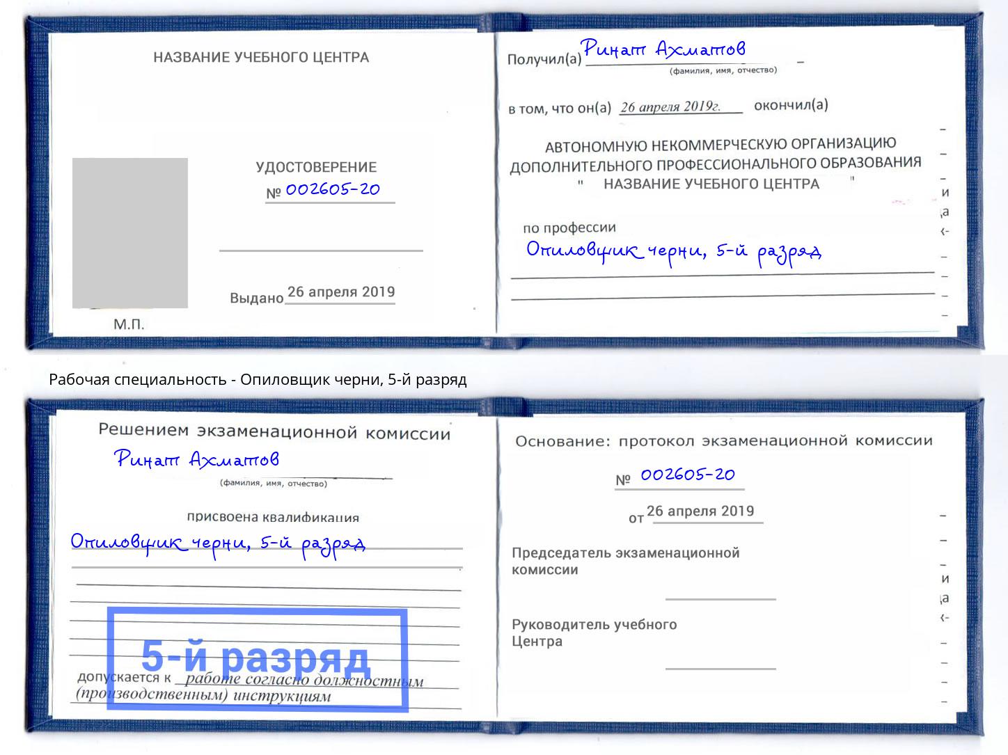 корочка 5-й разряд Опиловщик черни Касимов