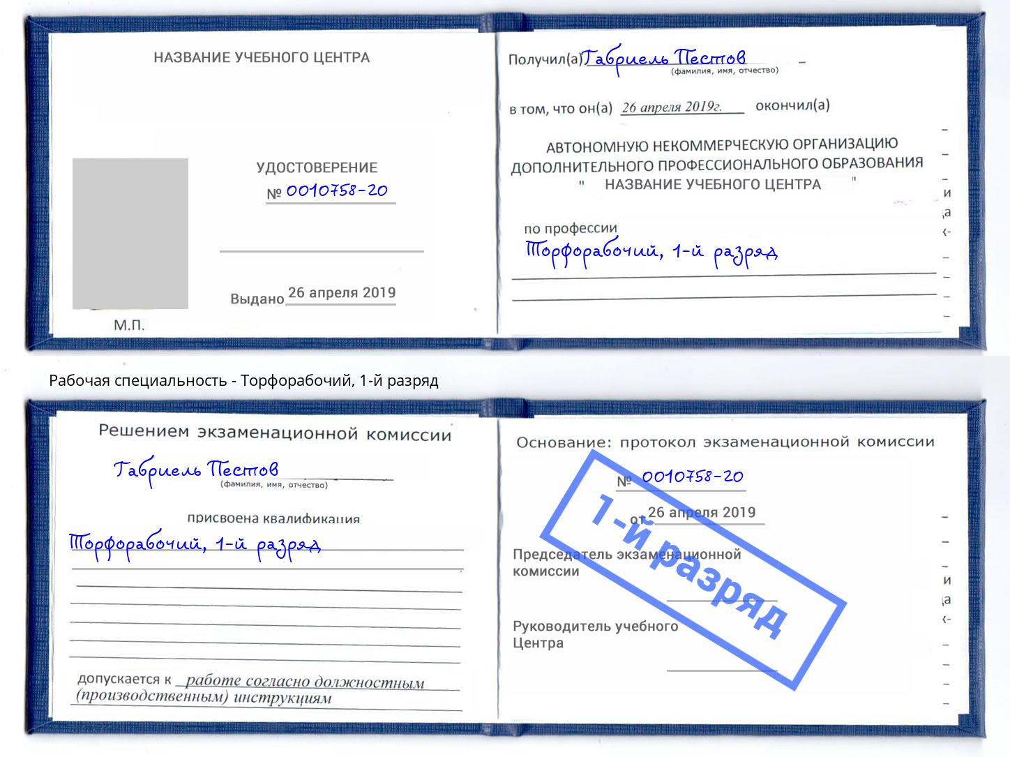 корочка 1-й разряд Торфорабочий Касимов