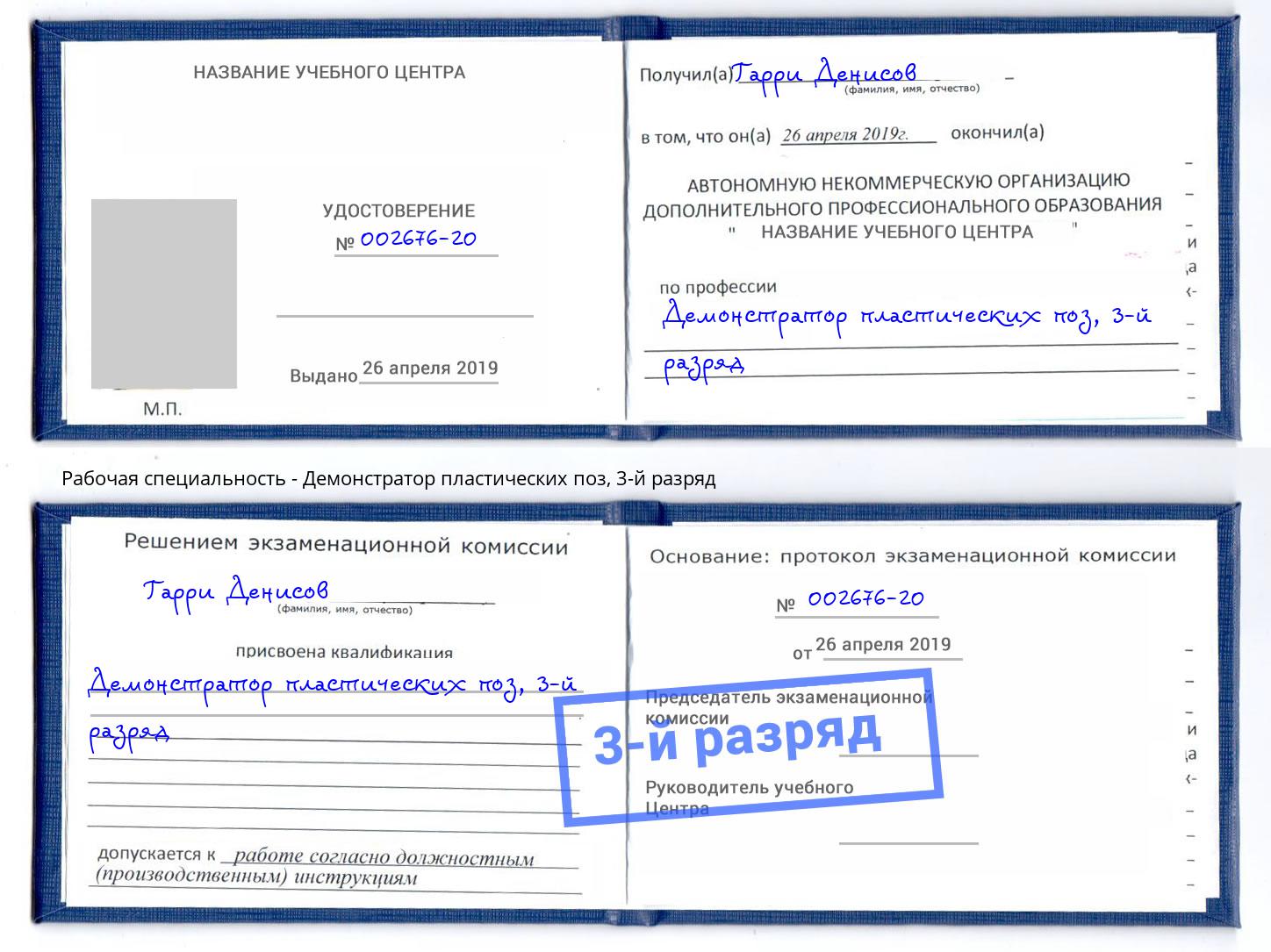 корочка 3-й разряд Демонстратор пластических поз Касимов