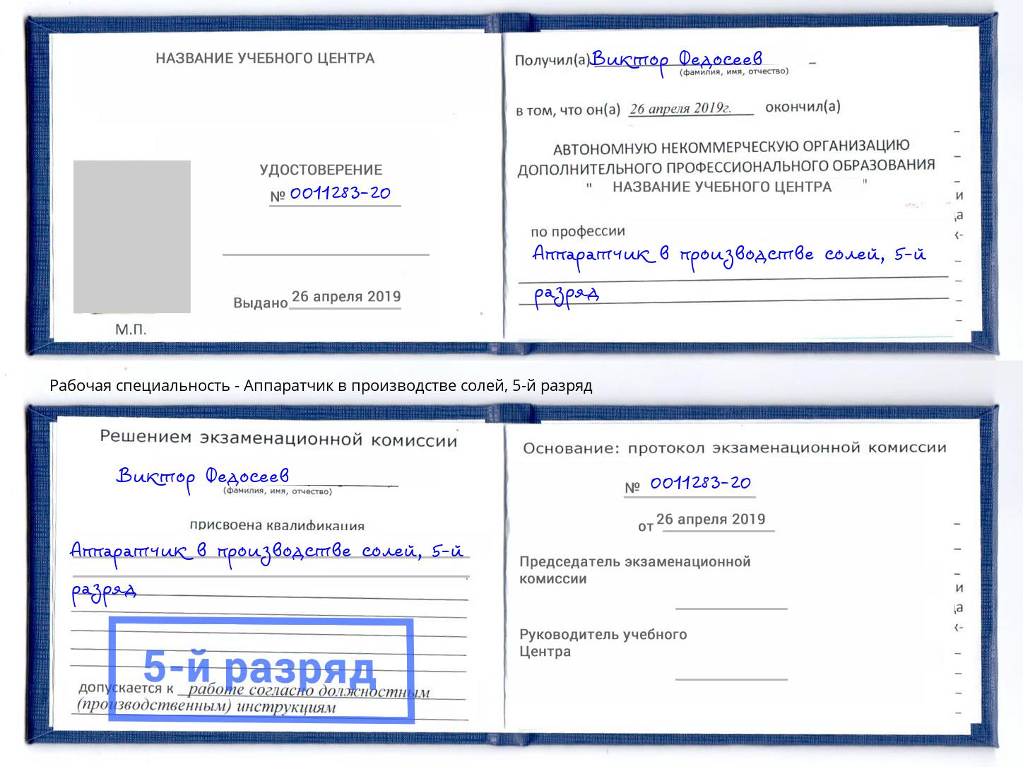 корочка 5-й разряд Аппаратчик в производстве солей Касимов