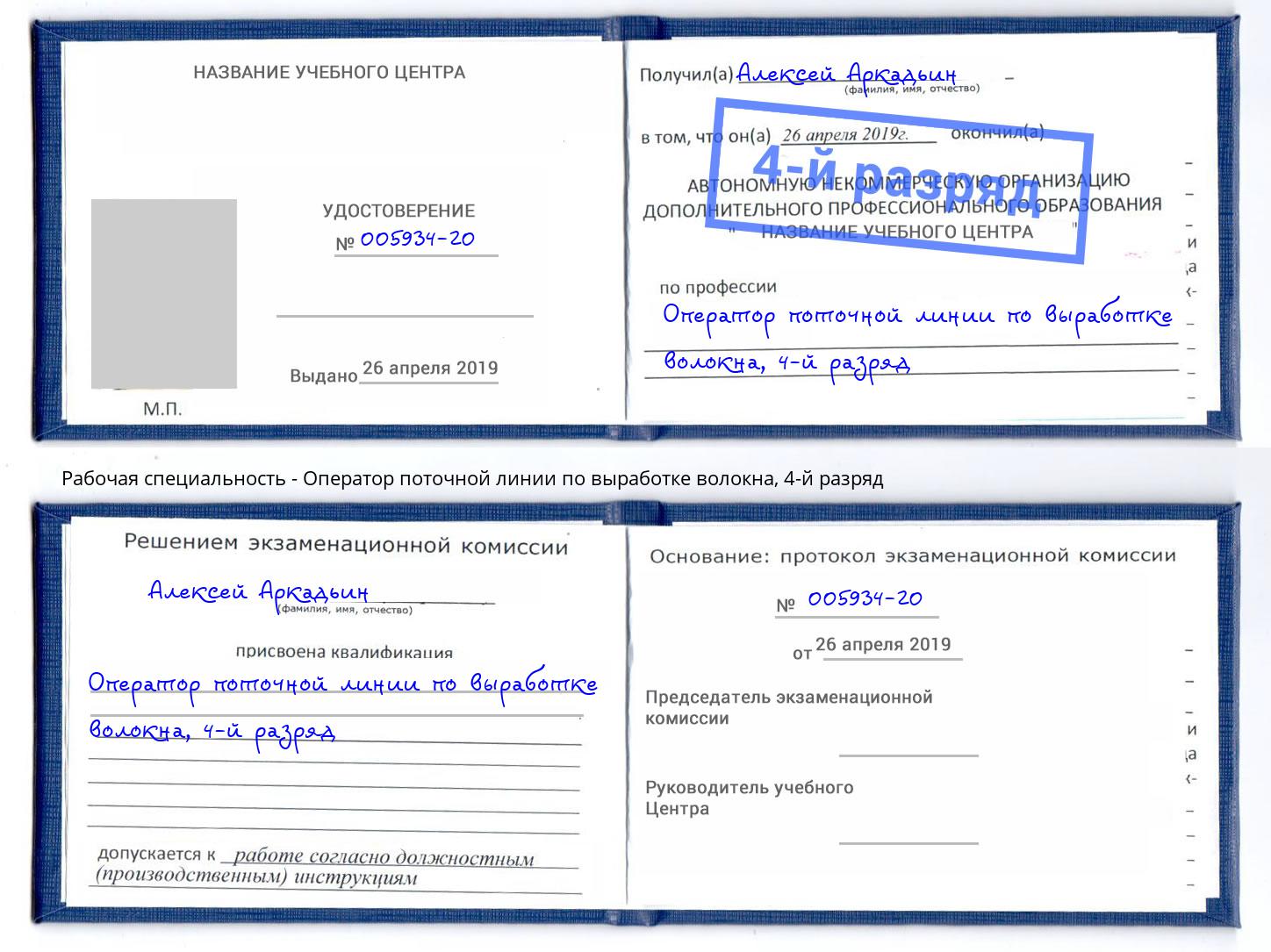 корочка 4-й разряд Оператор поточной линии по выработке волокна Касимов